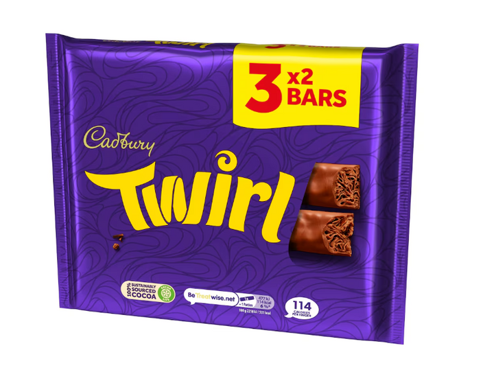 Cadbury Twirl Chocolate Bar 3 Pack Multipack 129g - Derby local delivery | Bevvys2u