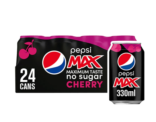 Pepsi Max Cherry No Sugar Cola Cans 24x330ml - Bevvys2U Same Day Alcohol Delivery Derby & Derbyshire