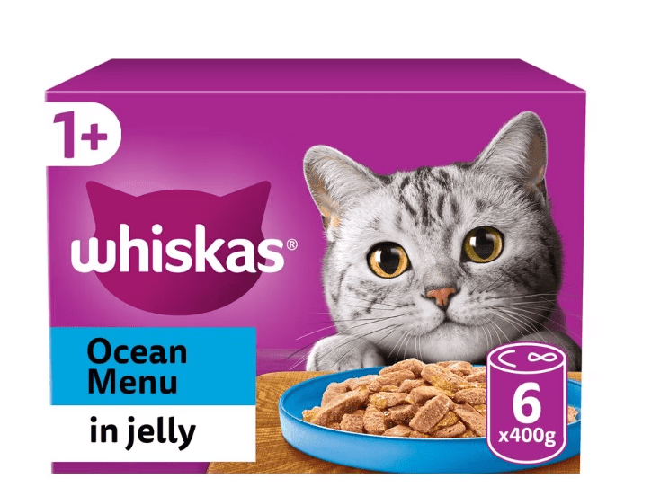 Whiskas Adult Cat Food Tin Cans Ocean Menu in Jelly 6x400g - Bevvys2U