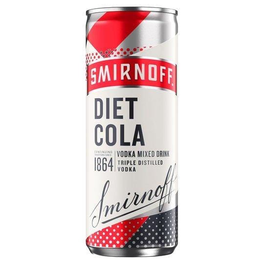 Smirnoff & Diet Cola 250ml Can - Bevvys 2 U Same Day Alcohol Delivery Derby & Derbyshire
